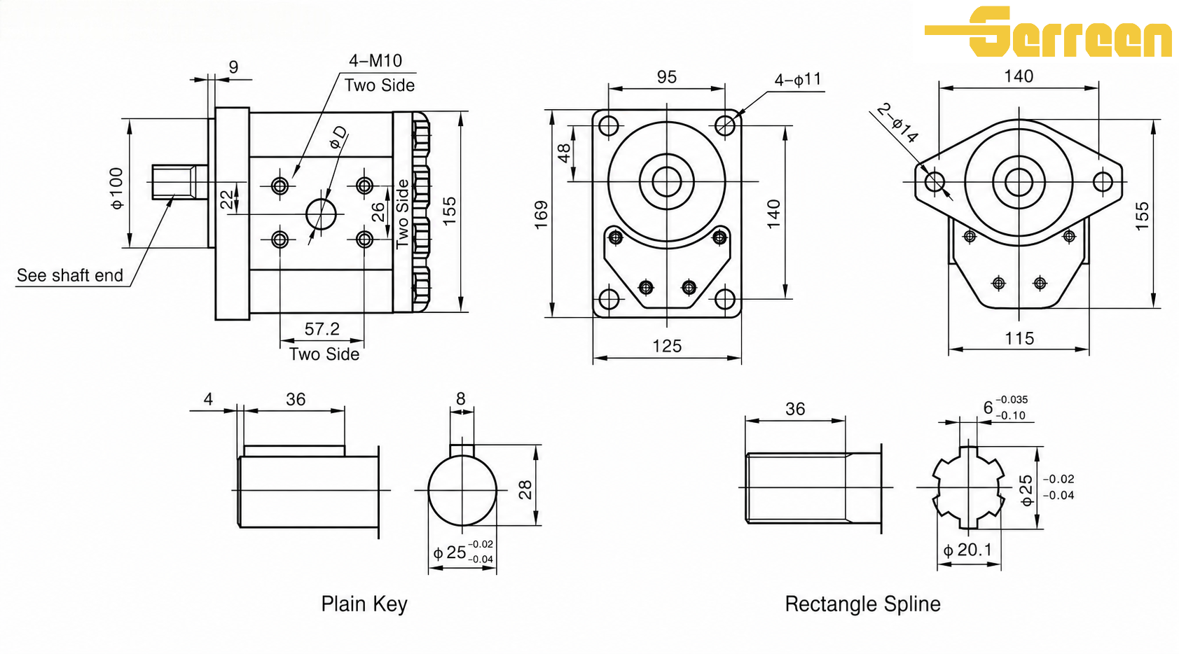 Rozměr hydraulick&eacute;ho zubov&eacute;ho čerpadla řady CBQ-F500