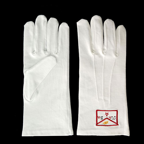 White Cotton Apron of Masonic Embroidery Gloves