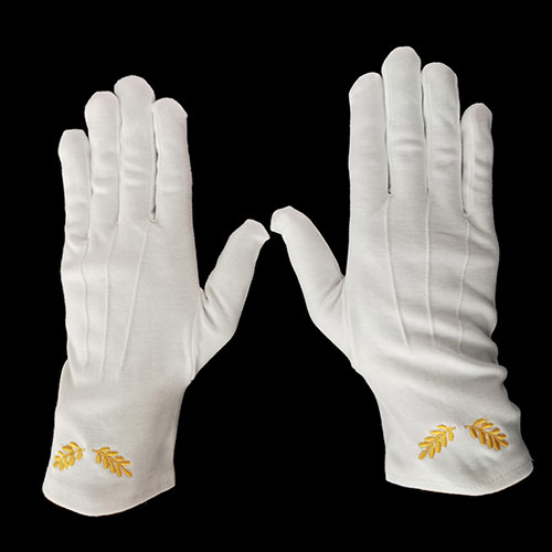 Olive Branch White Nylon Masonic Embroider Glove