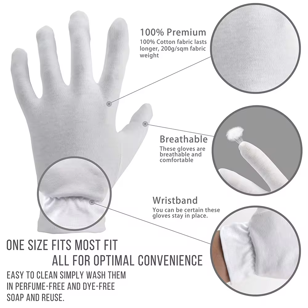 100% White Cotton Multi-Purpose Eczema Moisturizing Gloves