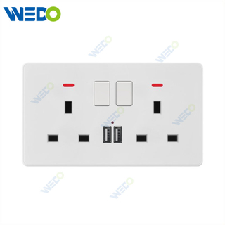 C85 Wall Switch Push On Off UK Standard Electric Switch Socket UK Standard White 2*13A Switched Socket with Neon+2USB
