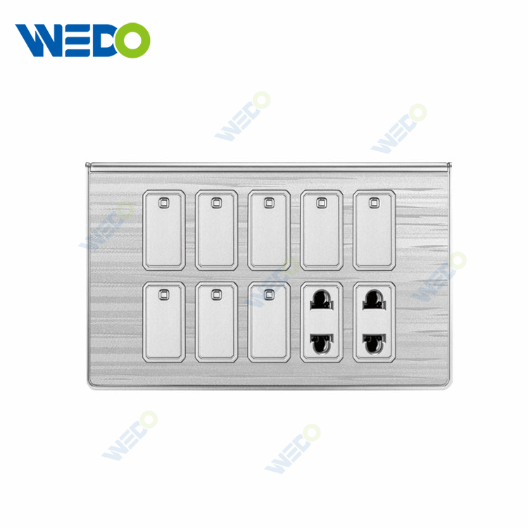 Silver Color Pakistan 6+2 PC Panel Wall Switch And Socket