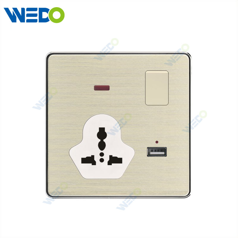 C90 Wenzhou Factory New Design Acrylic Home Lighting Electrical Wall Switches PC Material Cover with IEC Report SASO 3PIN MF Switched Socket with Neon + 2USB 