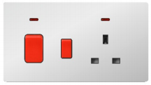 B50 White PC 45A Switch With neon+13A Switched Socket With neon, Cooker Unit Kitchen Socket