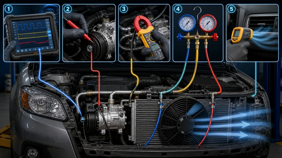 Settore automobilistico AC tracciati di pressione a cicli brevi che confrontano un flusso d'aria del condensatore scarso con refrigerante basso e un normale ritaglio dell'evaporatore