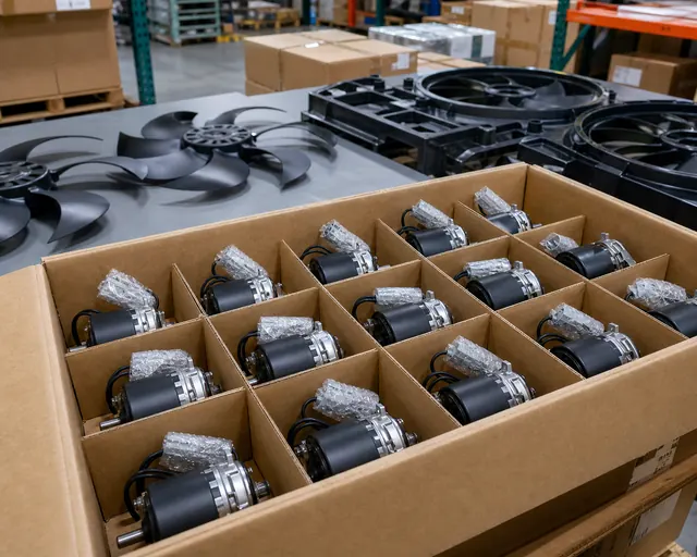 K&uuml;hlgebl&auml;semotoren, verpackt in geteilten Kartons f&uuml;r Gro&szlig;handelsbestellungen in Mexiko