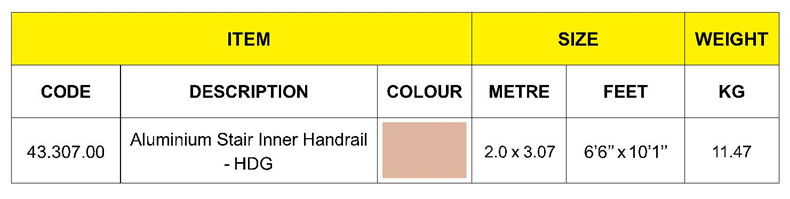 ALU STAIR INNER HANDRAIL METRIC