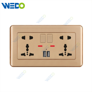 C32 Aluminium New Design Customized Factory Pc Wall Switch And Socket Double 5PIN Multi Function Switched Socket with Neon+2USB