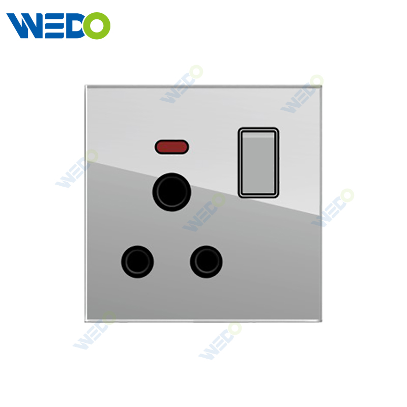 D90 Series 15A Switched Socket with LED Light Ring 250V Light Electric Wall Switch Socket Glass Plate+PC Bottom Material Modern Sockets