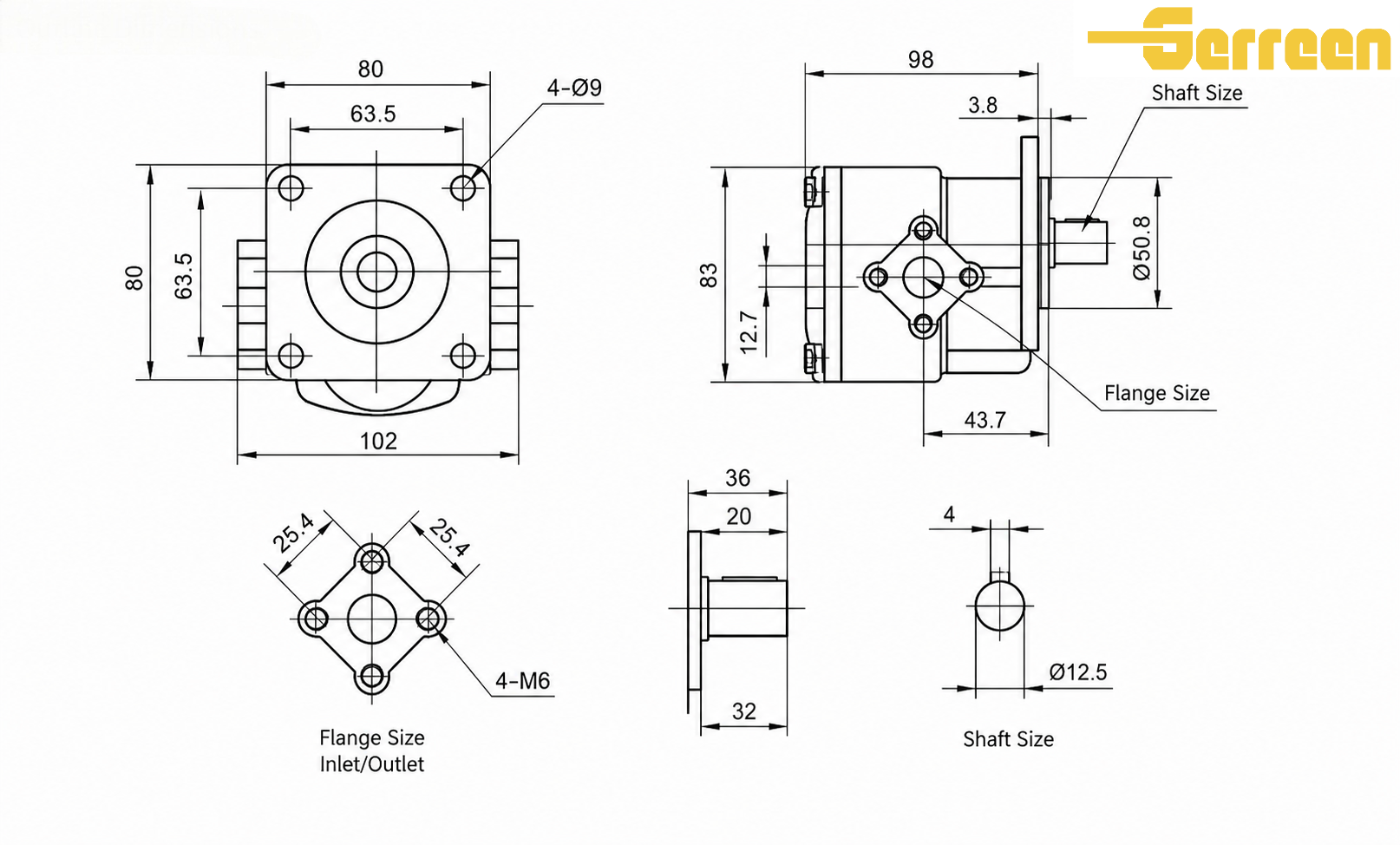 Abmessungen der hydraulischen Zahnradpumpe der Serie RGP-24-F