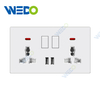 ULTRA THIN SERIES Double 13A MF Switch Socket W/Without neon +2USB With PC Materical Different Color Home Socket 