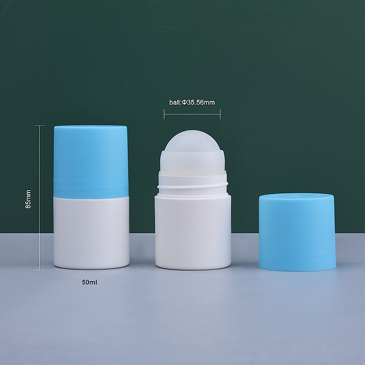Botella de bola de rodillo de plástico blanco con tapa Bule de 50ml para desodorante líquido 