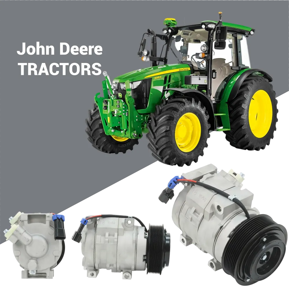 تحديد ضاغط مكيف الهواء لجرار John Deere باستخدام بكرة رقم OE لنموذج التطبيق وتفاصيل التثبيت