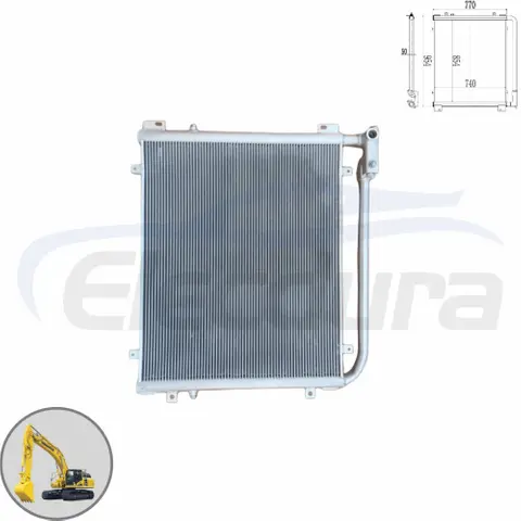 Refrigerador de &oacute;leo hidr&aacute;ulico Komatsu PC200-7 mostrando detalhes de montagem e n&uacute;cleo para correspond&ecirc;ncia de substitui&ccedil;&atilde;o com base em fotos