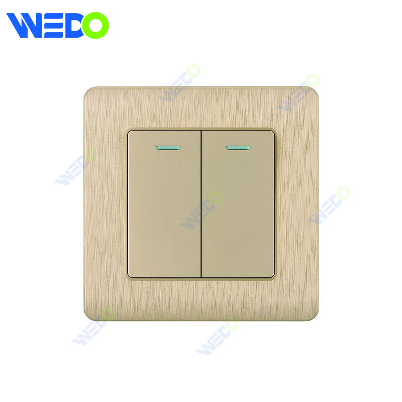 C20 86mm*86mm Home Switch White/silver/gold 2gang 1way 2gang 2 Way Light Electric Wall Switch PC Cover with IEC Certificate