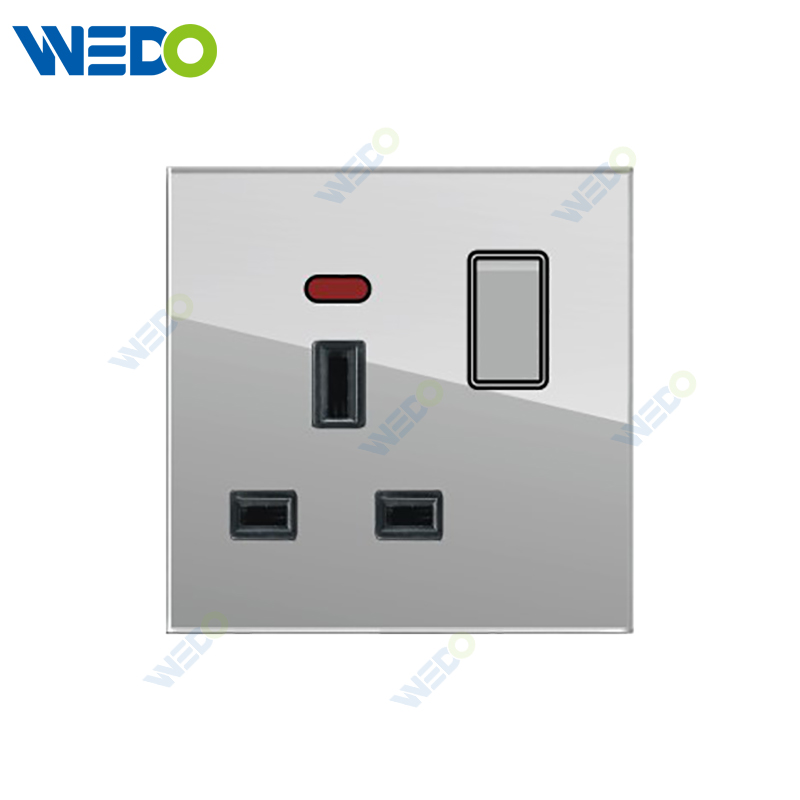 D90 Series 13A Switched Socket with LED Light Ring 250V Light Electric Wall Switch Socket Glass Plate+PC Bottom Material Modern Sockets