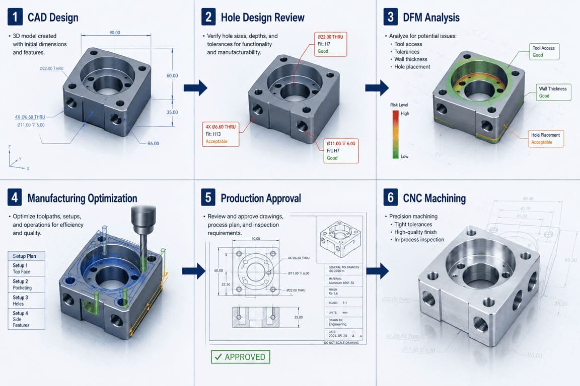 Flux de travail de r&eacute;vision DFM pour optimiser la conception et la fabricabilit&eacute; des trous CNC.jpg