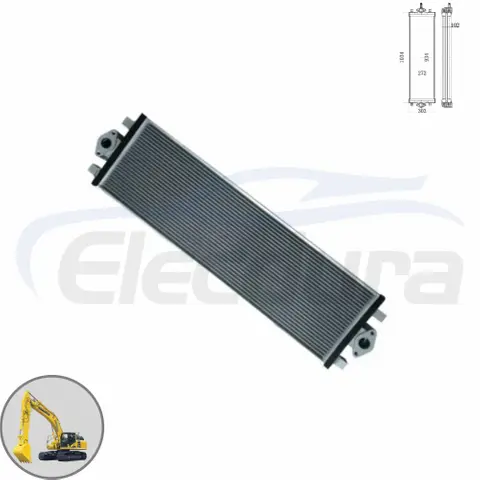 Refrigerador de &oacute;leo hidr&aacute;ulico 20Y-03-42461 para Komatsu PC200-8 mostrando tamanho do n&uacute;cleo e layout da porta para correspond&ecirc;ncia de substitui&ccedil;&atilde;o
