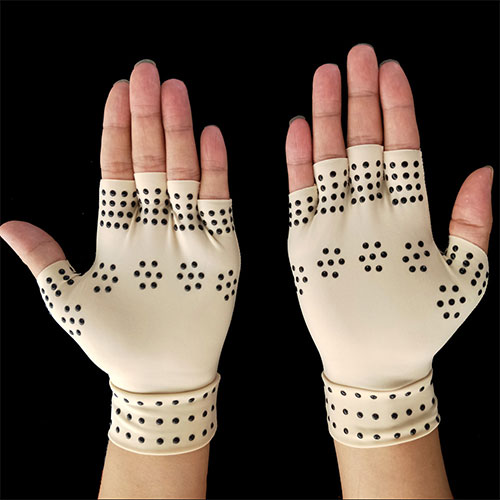 Magnetic Arthritis Therapy Beige Fingerless Compression Gloves