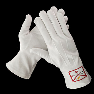 White Cotton Apron of Masonic Embroidery Gloves