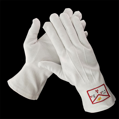 White Cotton Apron of Masonic Embroidery Gloves