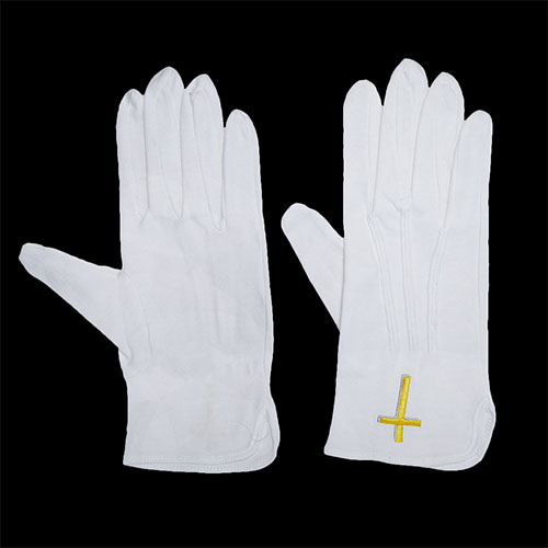 White Cotton Golden Cross Embroidery Church Gloves