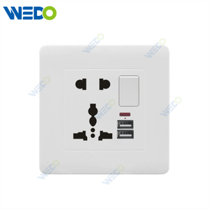 C50 Home Switches 15A 5 Pin Multi Function Switched Socket with Neon +2USB White/gold/silver/brush Gold/wood/brush Silver