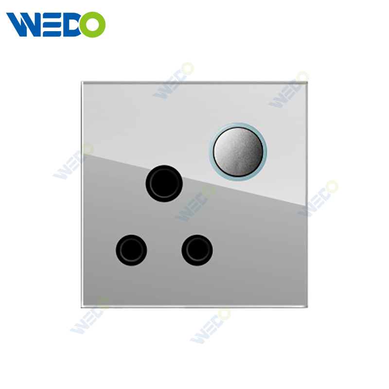 D90 Series 15A Switched Socket with LED Light Ring 250V Light Electric Wall Switch Socket Glass Plate+PC Bottom Material Modern Sockets