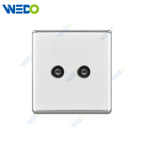 S2-W Home TV / Double TV Socket 16A 250V Light Electric Wall Switch Socket 86*86cm PC Material with Chrome Frame