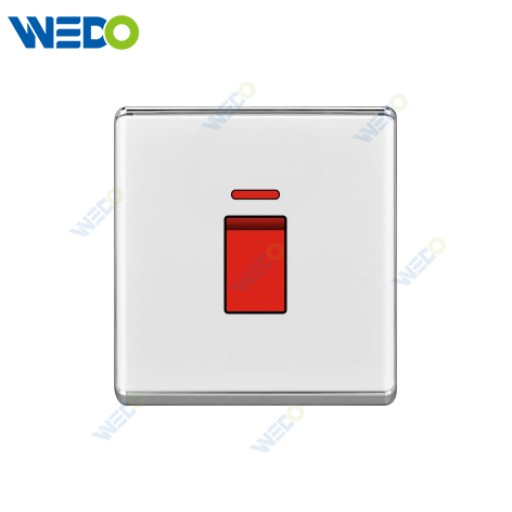 S2-W Home Switches 45A Switch with LED Light Ring/45A Switch with light 250V Light Electric Wall Switch Socket 86*86cm PC Material with Chrome Frame