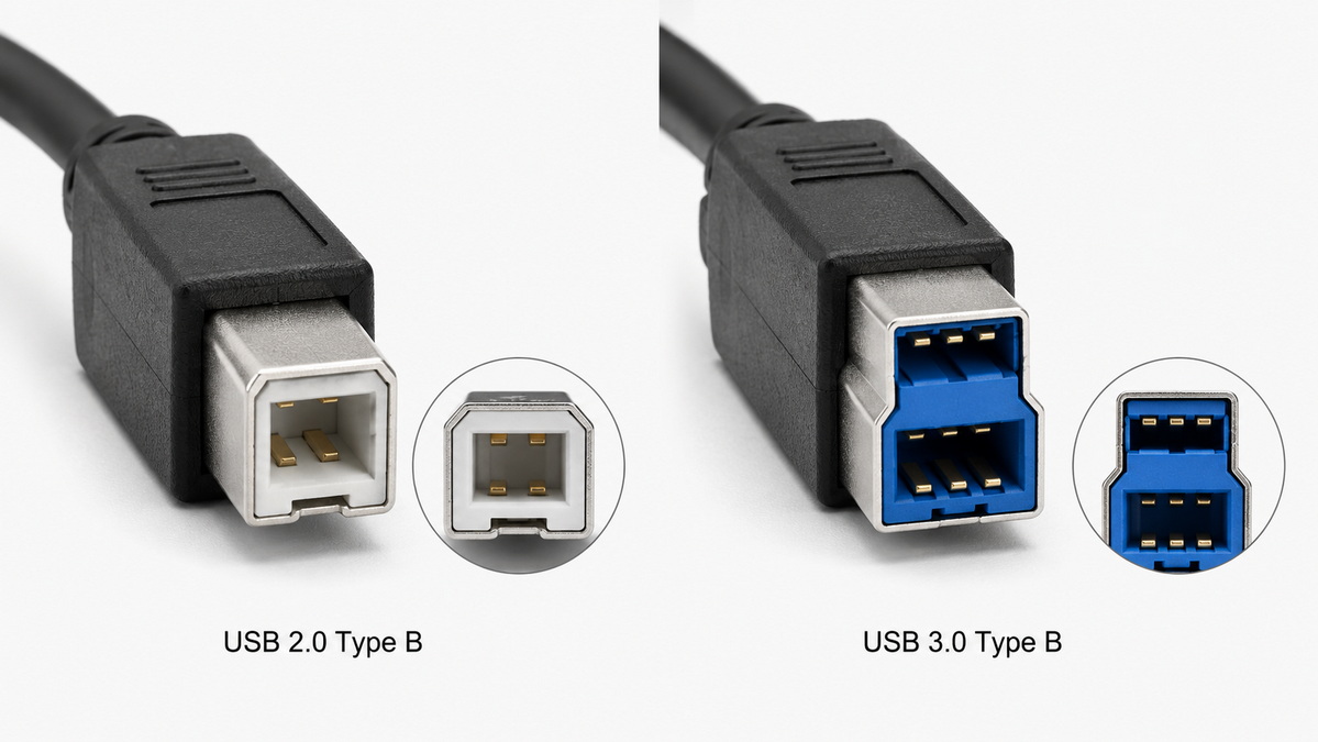 Compara&ccedil;&atilde;o do conector USB tipo B