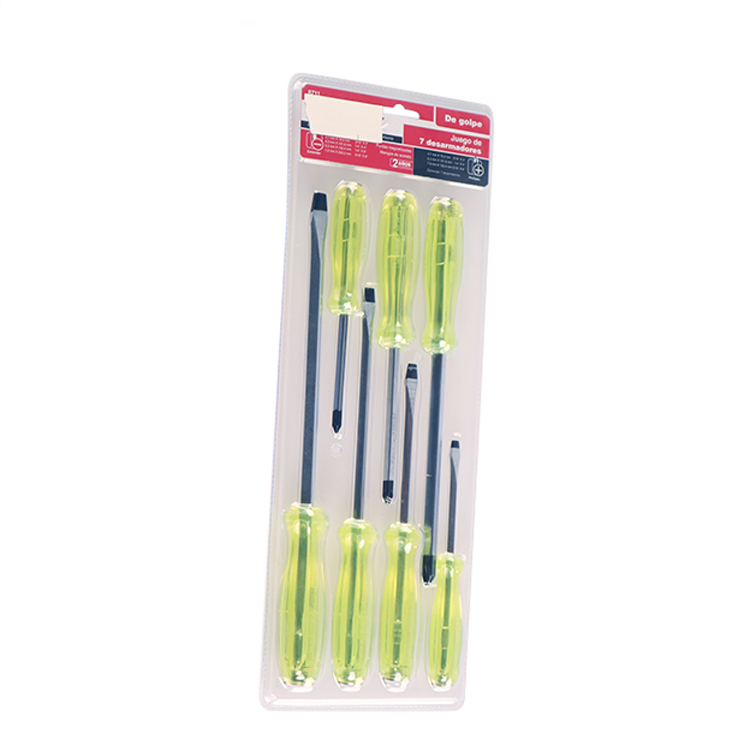 7 PC Transparent Pvc Handle Or Acetate Handle Go Throught Hammer Through Or Impact Screwdriver Set With Blister Pack