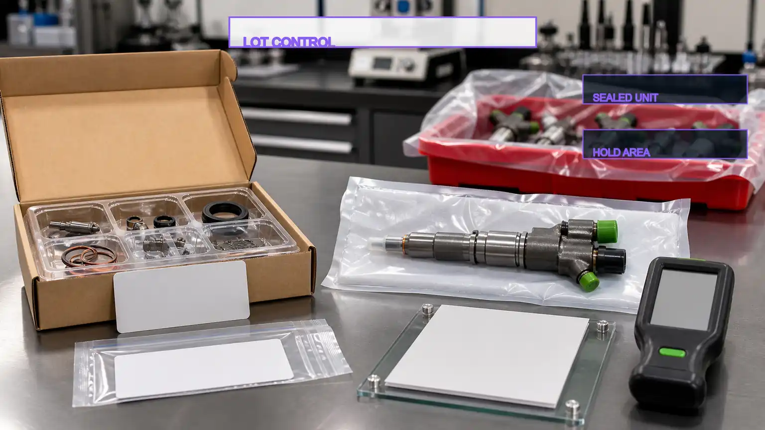 Menerima perbandingan kit perbaikan injektor diesel yang disegel dan injektor remanufaktur yang dilindungi dengan catatan pelepasan.
