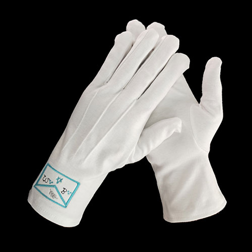 White Cotton Apron of Masonic Embroidery Gloves