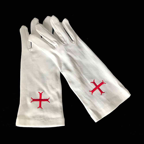 Embroidered Masonic Red Cross Gloves for Mason