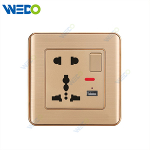 C32 Aluminium Gold 15A 5 Pin Multi Function Switched Socket with Neon+USB