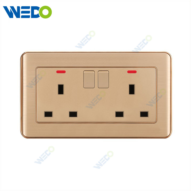 C32 Aluminium New Design Customized Factory Pc Wall Switch And Socket Double 13A Switched Socket with Neon