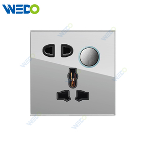 D90 Series 5PIN MF Switched Socket with LED Light Ring 250V Light Electric Wall Switch Socket Glass Plate+PC Bottom Material Modern Sockets