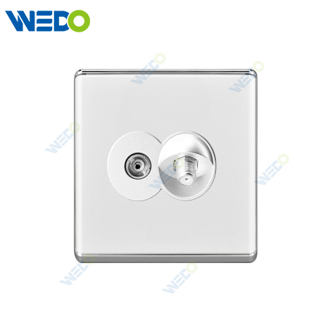 S2-W Home SAT+TV Socket 16A 250V Light Electric Wall Switch Socket 86*86cm PC Material with Chrome Frame
