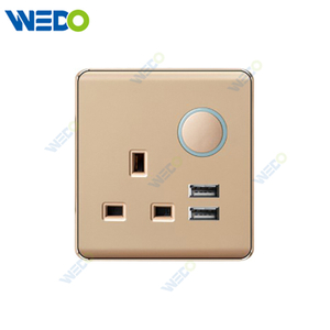 K2-P Series 13A Switched Socket with LED Light Ring+2USB 250V Light Electric Wall Switch Socket 86*86cm PC Material with Chrome Frame Home Switches Twist Pattern
