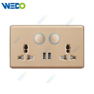 K2-P Series Double13A Switched Socket with LED Light Ring+2USB 250V Light Electric Wall Switch Socket 86*86cm PC Material with Chrome Frame Home Switches Twist Pattern