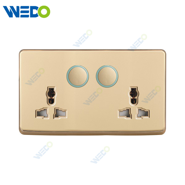 S1 Series Double 13A MF Switched Socket with LED Light Ring 250V Light Electric Wall Switch Socket 86*146cm PC Material with Chrome Frame Home Switches