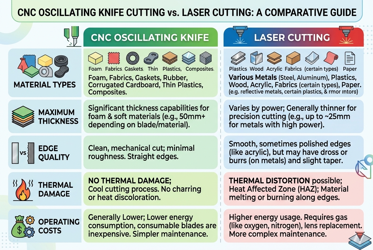 CNC የሚወዛወዝ ቢላ vs Laser Cutting