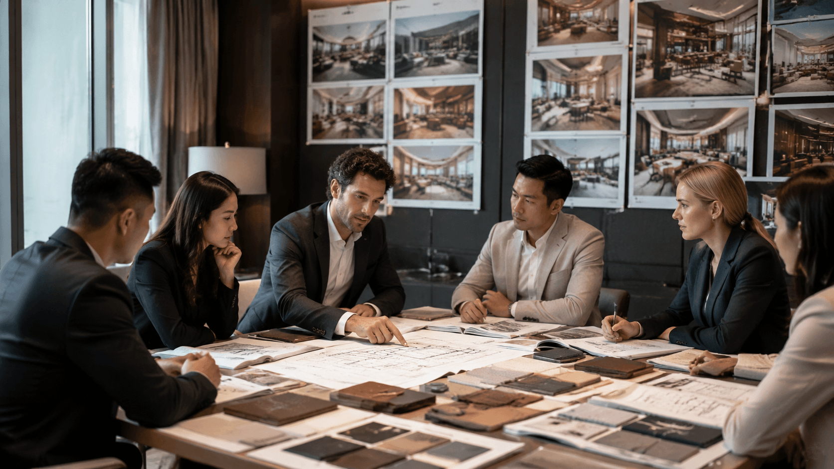 Tedarik ve m&uuml;hendislik ekipleriyle otel mobilyası proje planlama toplantısı