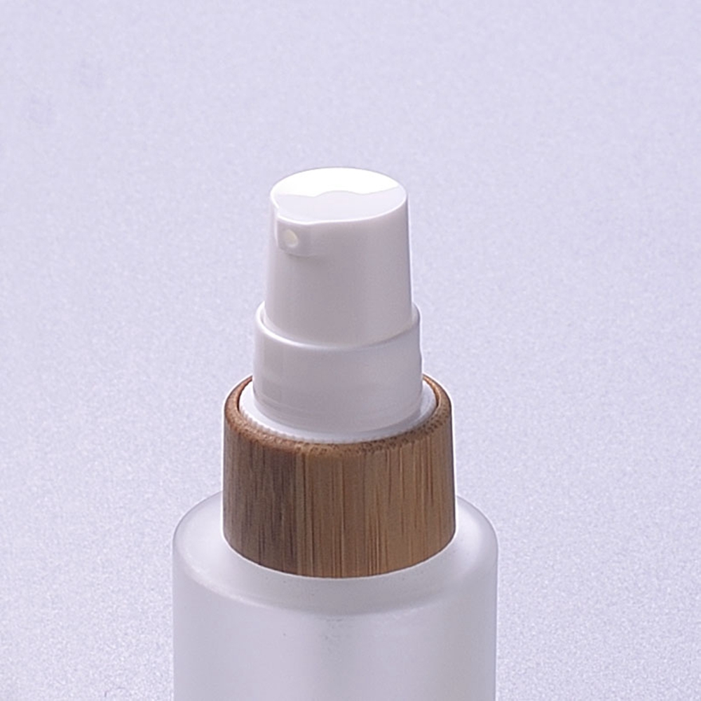 30ml body lotion frosted glass pump bottle with bamboo cap