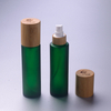 120ml green cosmetic frosted glass bottles glass bamboo lotion pump bottle