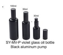 30ml 50ml 100ml Violet Galss Essential Oil Bottle Black Aluminum Pump