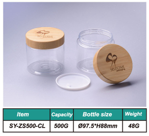 Round Clear 500G SKin Cream Jar Storage Jar Ect with 89/400 Bamboo Cap Bamboo Lid 