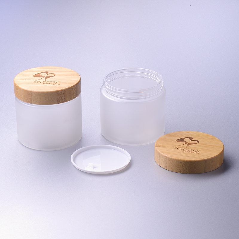 Round Frosted 500G SKin Cream Jar Storage Jar Ect with 89/400 Bamboo Cap Bamboo Lid 