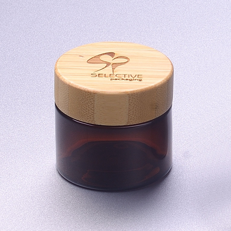 Round Amber 50G SKin Cream Jar Storage Jar Ect with Bamboo Cap Bamboo Lid 